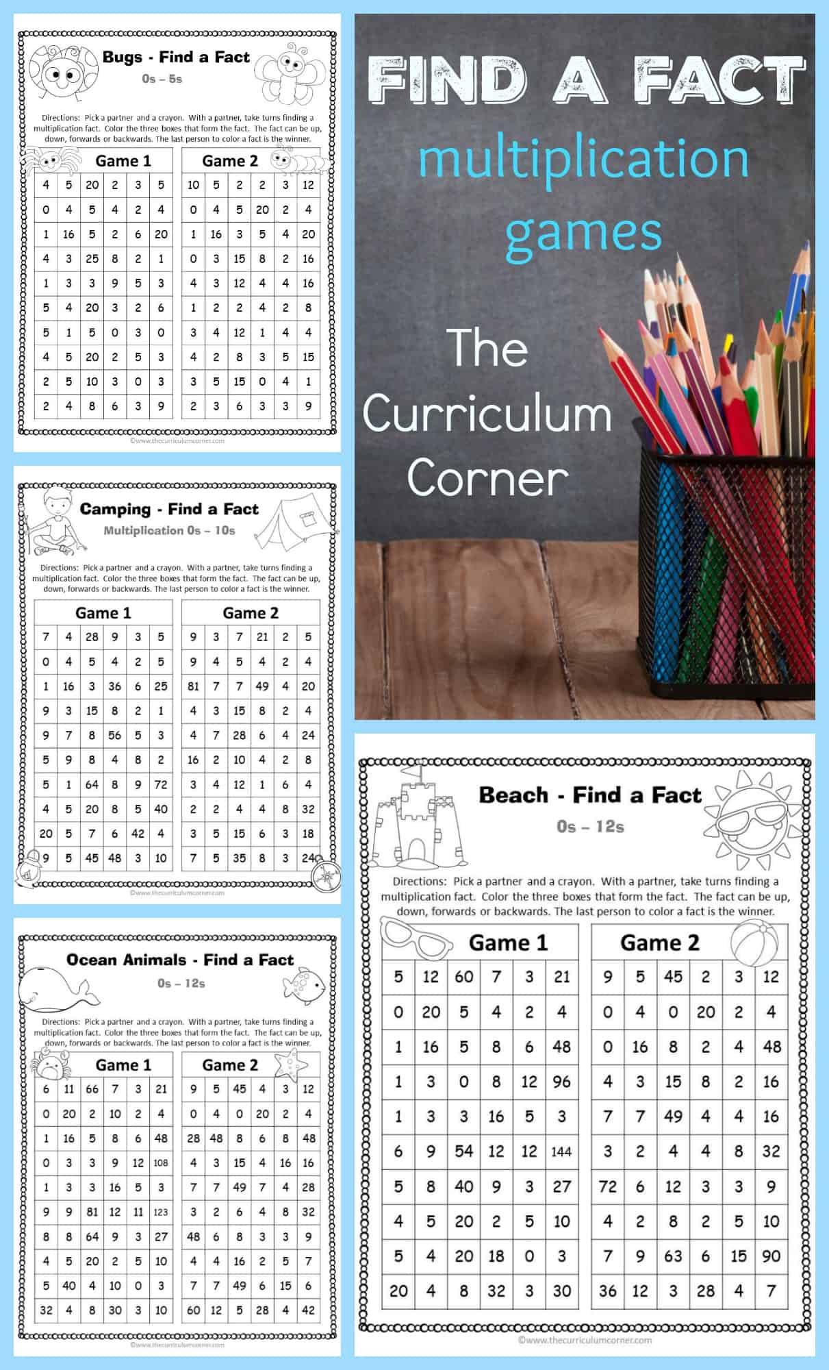 Find a Fact Multiplication Games - The Curriculum Corner 123