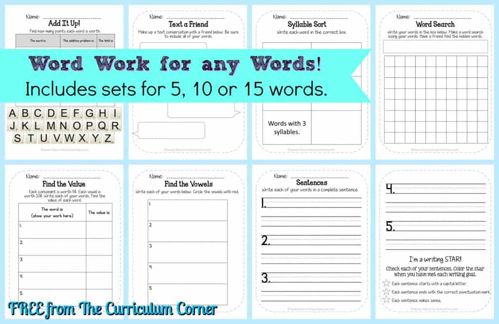 Word Work Homework For Any Words The Curriculum Corner 123