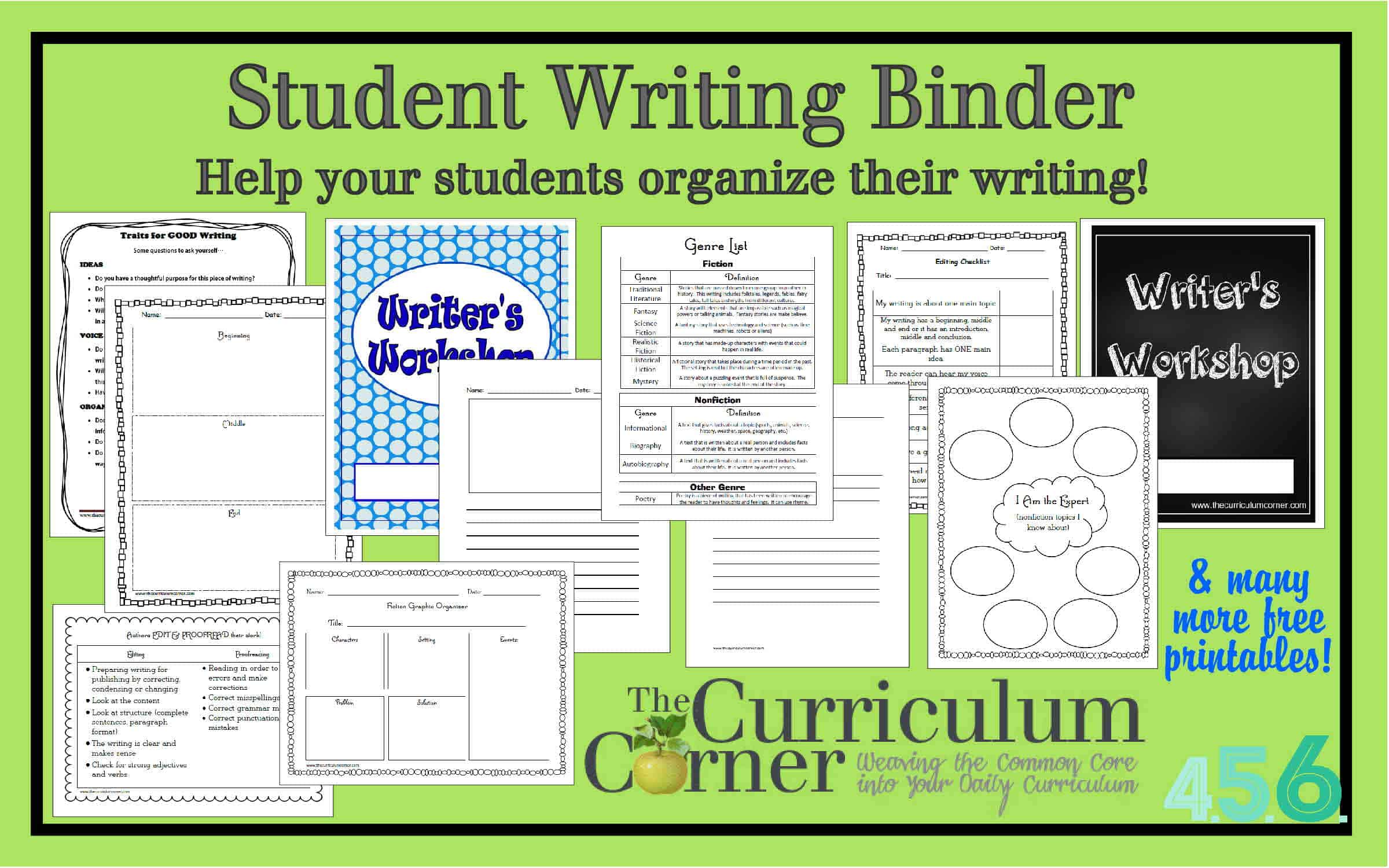 Student Writing Binder The Curriculum Corner 4 5 6