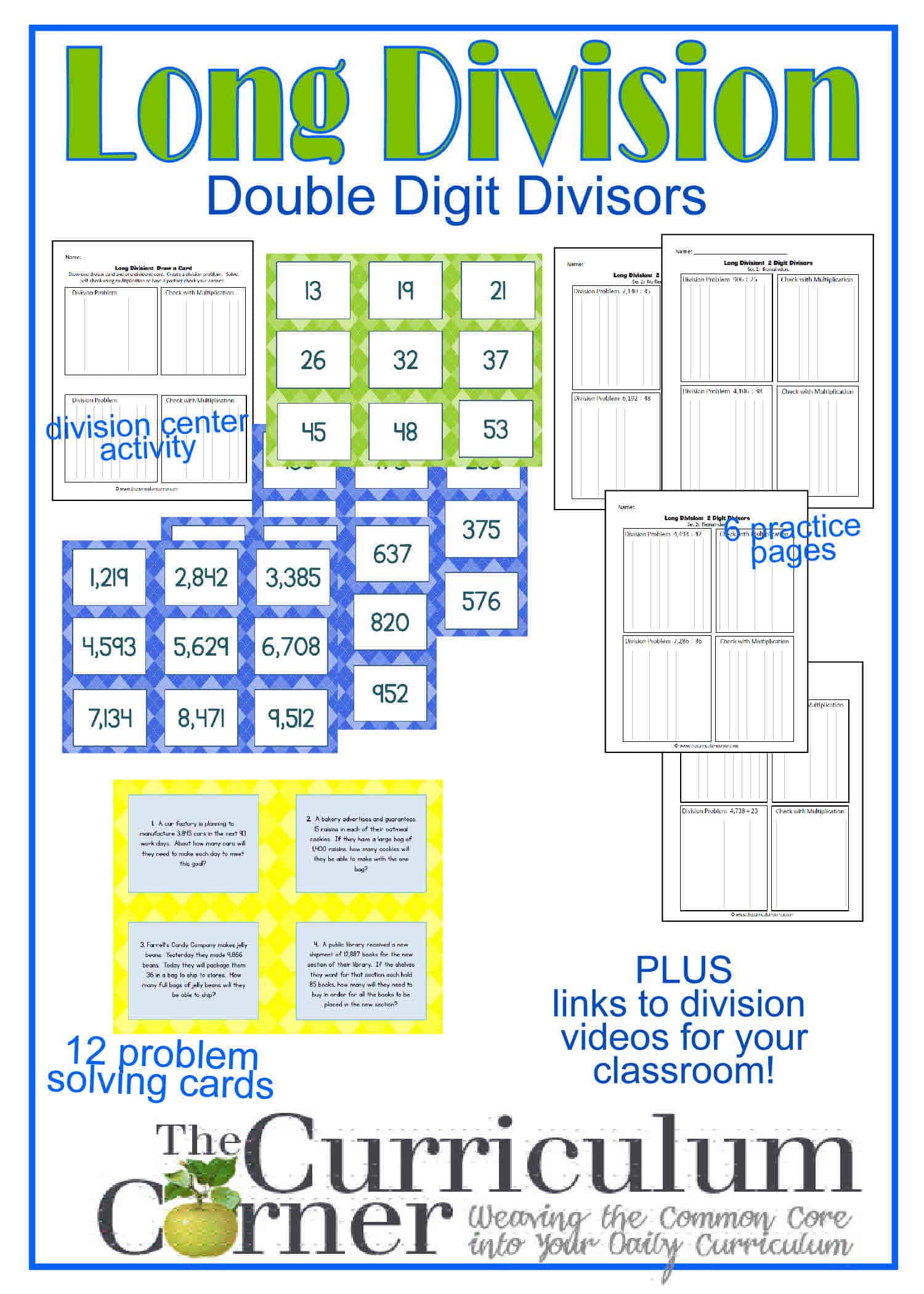 Long Division Resources 2 Digit Divisor The Curriculum Corner 4 5 6