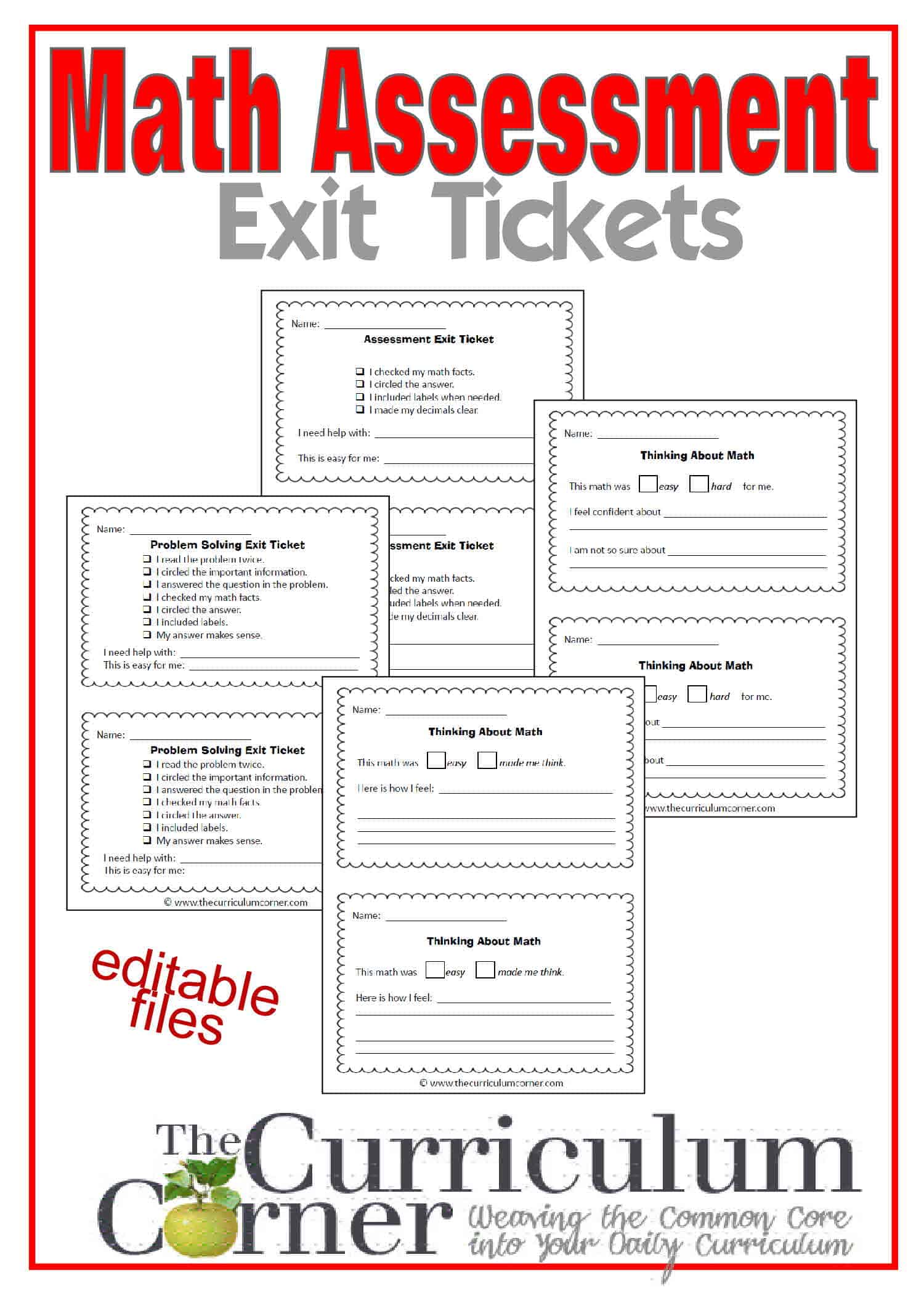 Math Assessment Exit Tickets The Curriculum Corner 4 5 6