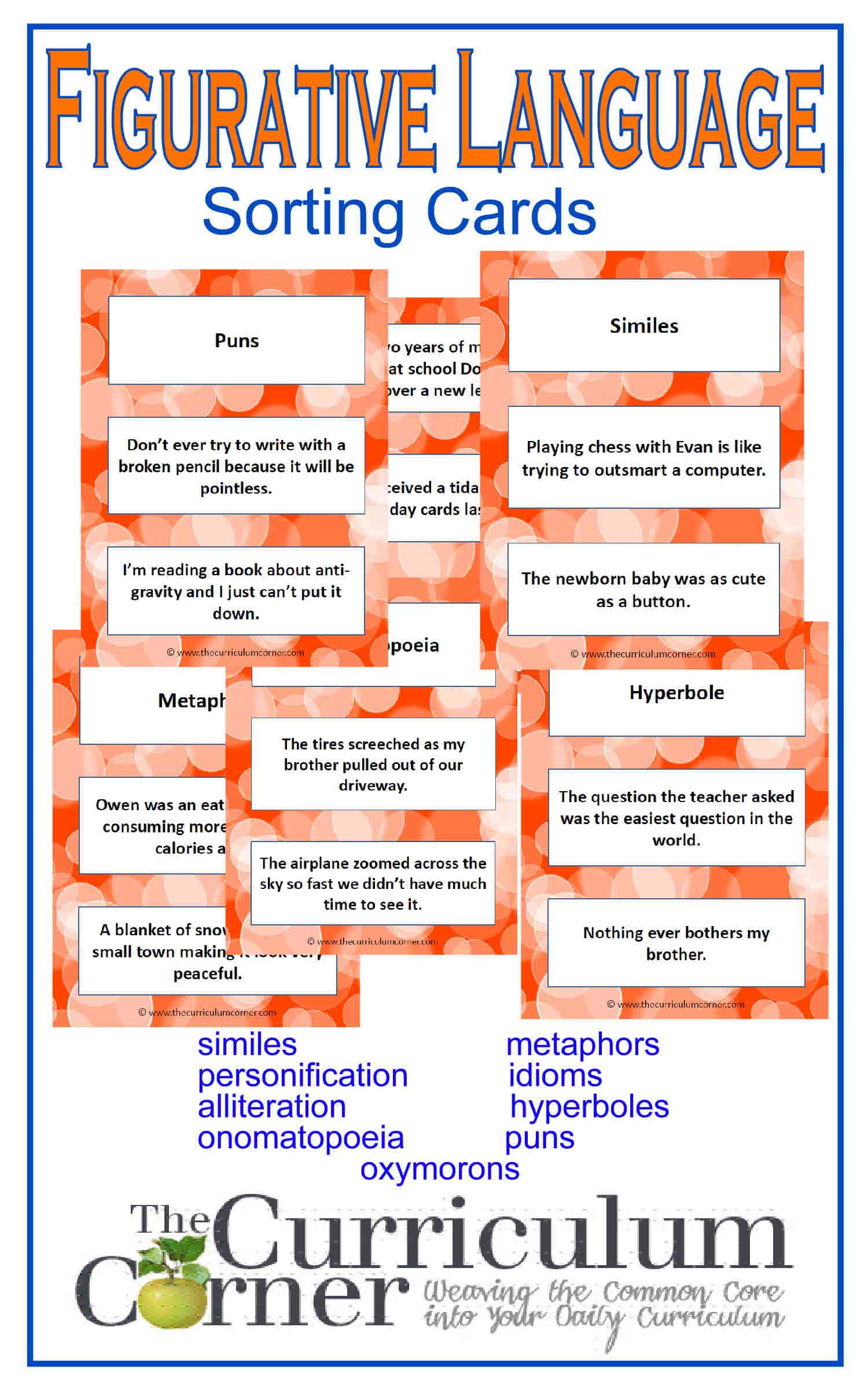 Figurative Language Cards The Curriculum Corner 4 5 6