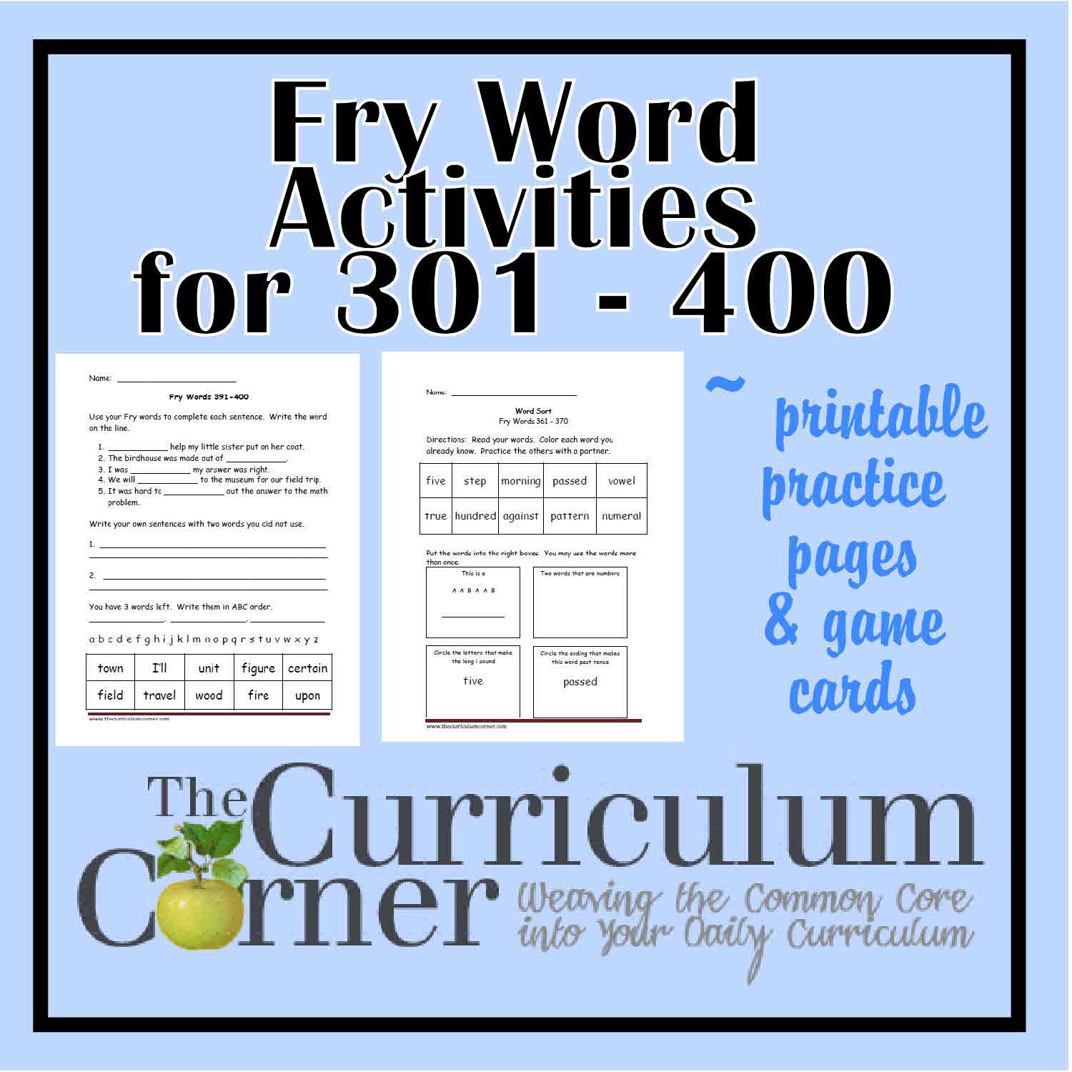 Fry Fourth Hundred Printables 301 400 The Curriculum Corner 123