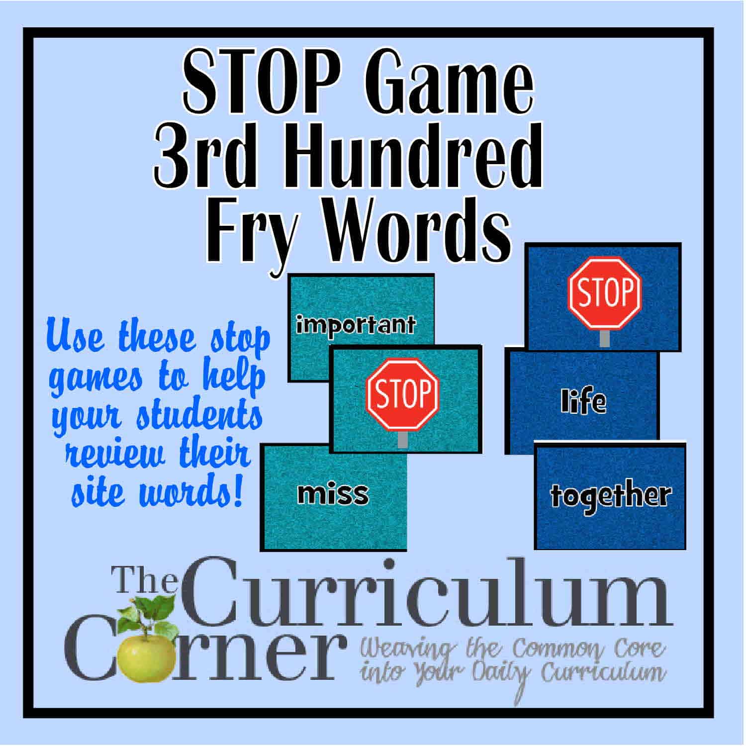 STOP Game For 3rd Hundred Fry Words The Curriculum Corner 123