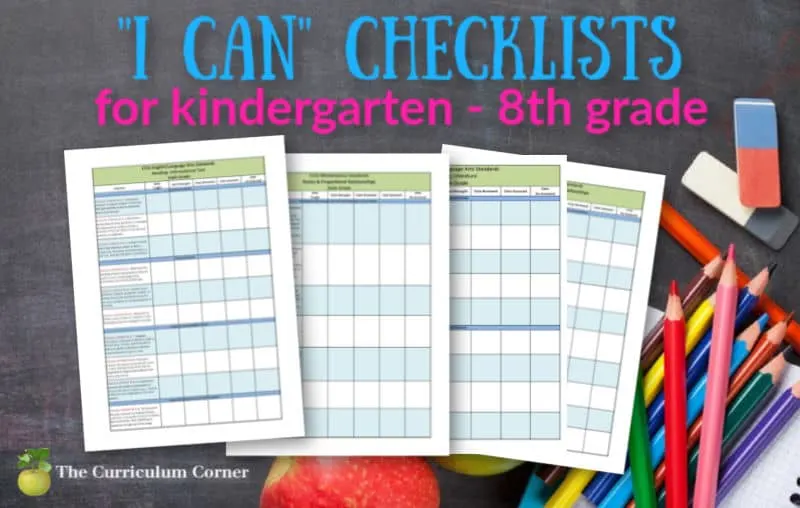 kindergarten - 8th grade I Can Checklists