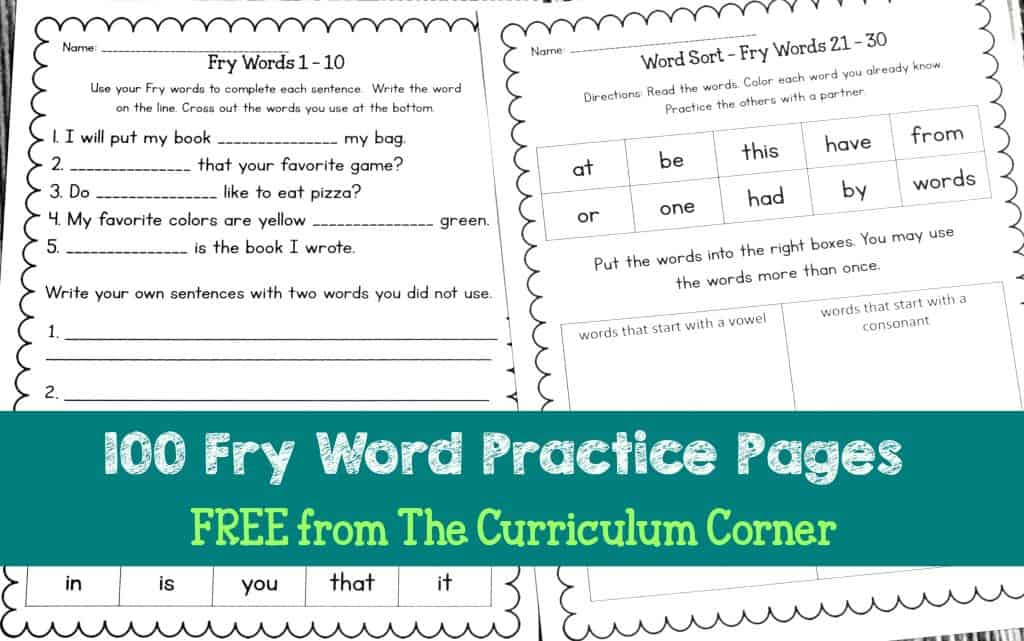 These Fry words practice pages include two different printable page styles to give your students practice with their Fry Words.