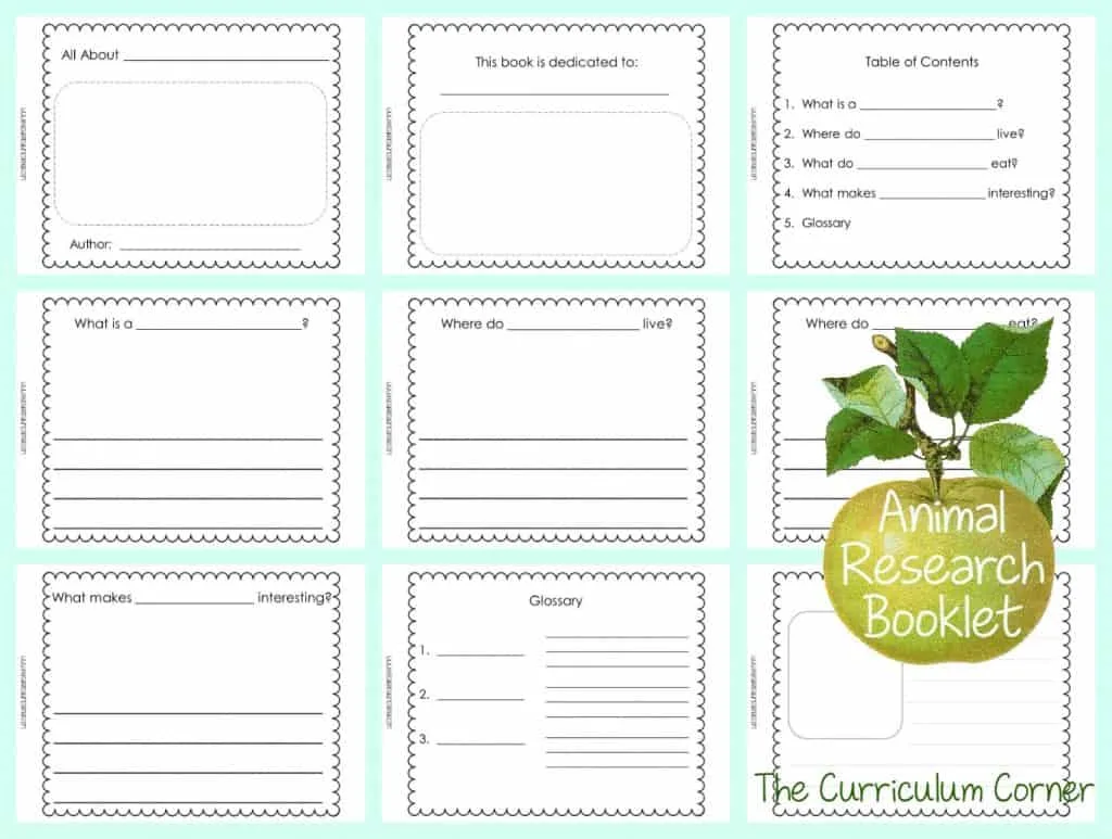 FREE Animal Research Writing Unit of Study from The Curriculum Corner | Blank Books for Writing
