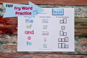 FREE Fry Word Practice Pages from The Curriculum Corner | Sight Words