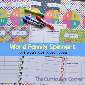 Free Word Family Activity Spinners from The Curriculum Corner 3