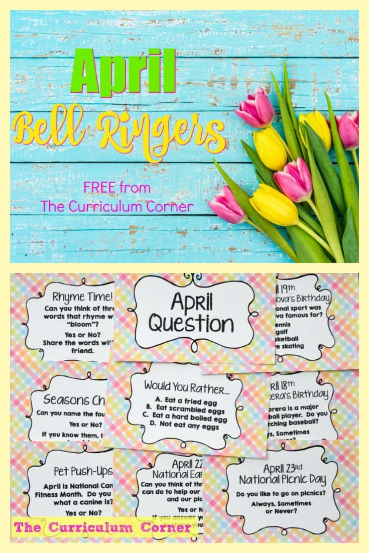 April Bell Ringer Questions - The Curriculum Corner 123