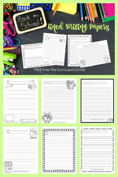 Back to School Lined Papers - The Curriculum Corner 123