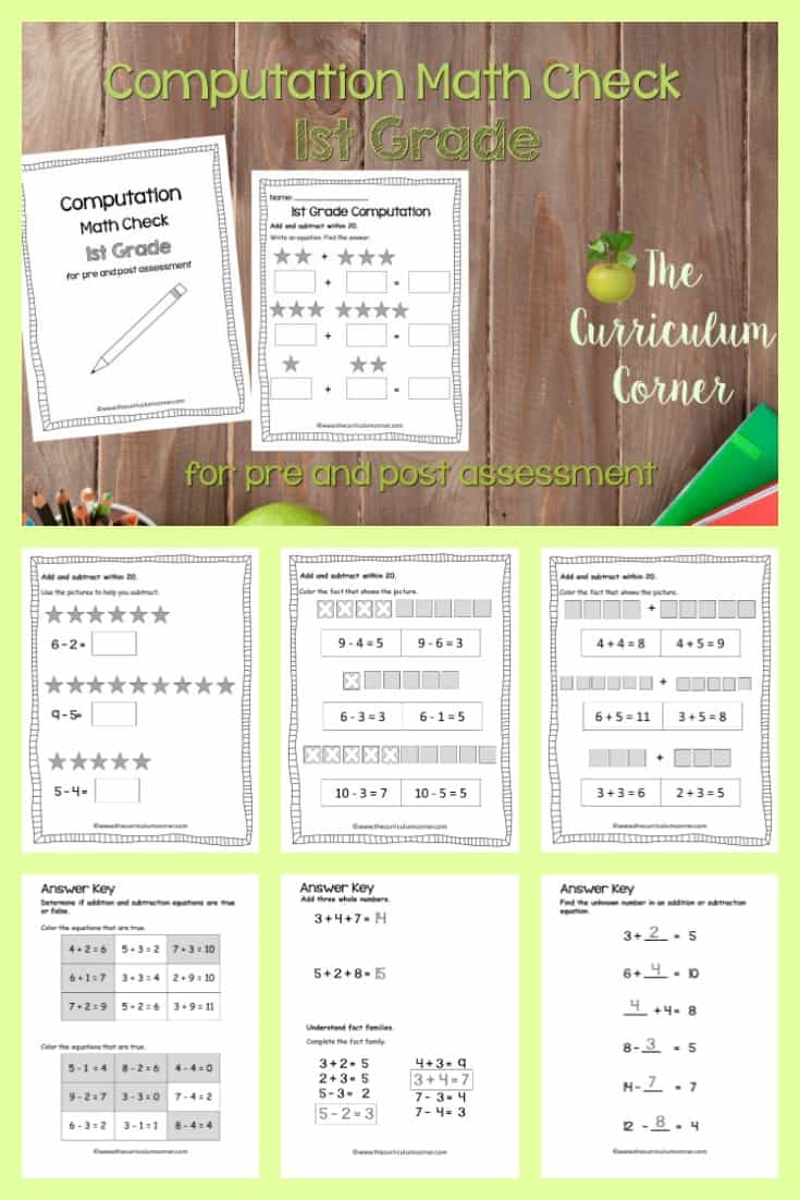 Math Check 1st Grade Computation The Curriculum Corner 123