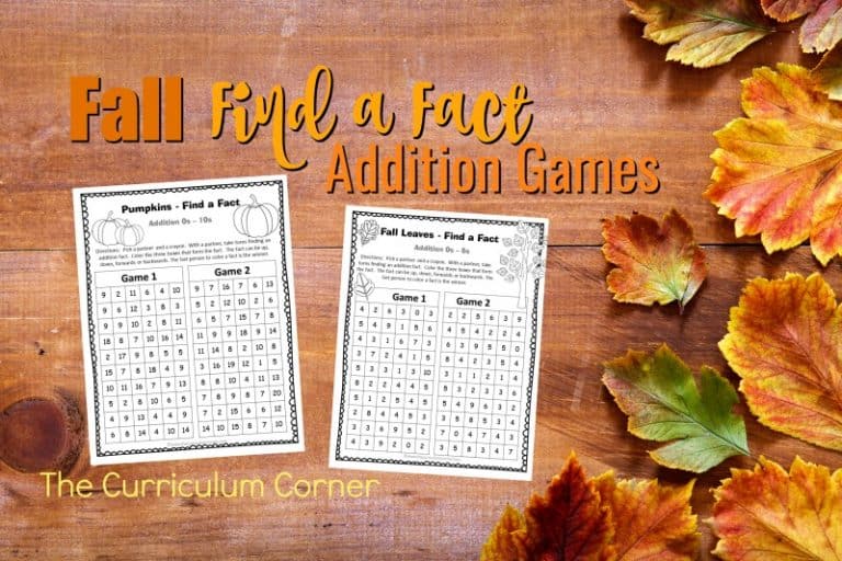 Fall Find a Fact Addition Games - The Curriculum Corner 123