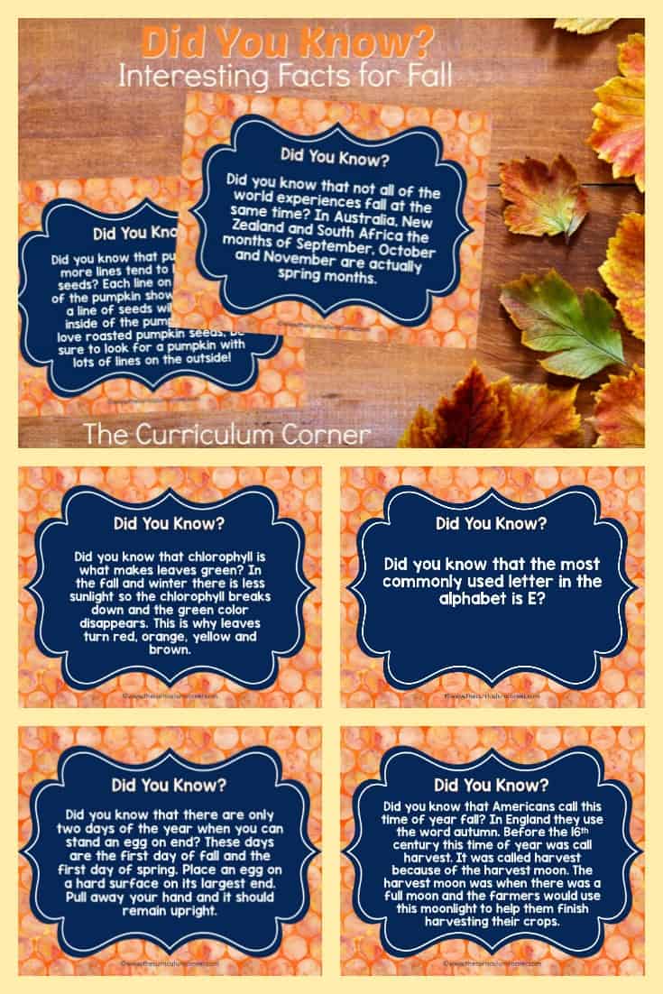 Did You Know? (Facts for Fall) - The Curriculum Corner 123