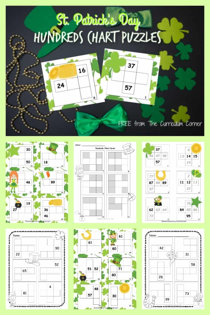 St. Patrick's Day Hundreds Chart Puzzle Cards - The Curriculum Corner 123