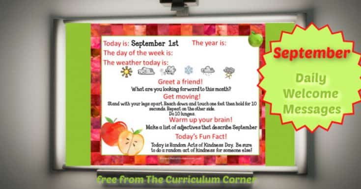 September Daily Welcome Messages - The Curriculum Corner 123