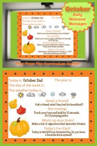 October Daily Welcome Messages - The Curriculum Corner 123