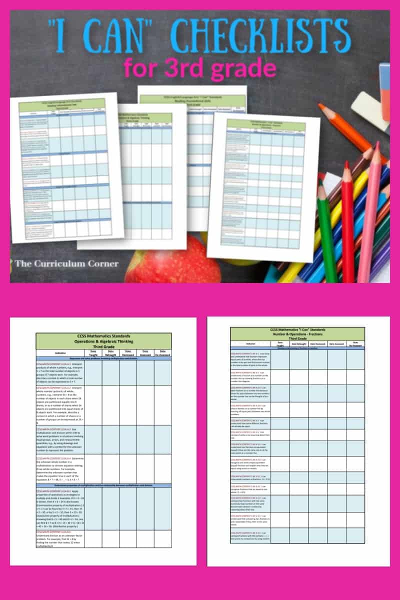 Updated 3rd Grade CCSS "I Can" Checklists - The Curriculum Corner 123