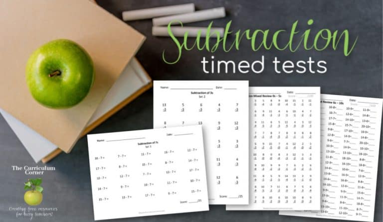 Subtraction Timed Tests - The Curriculum Corner 123