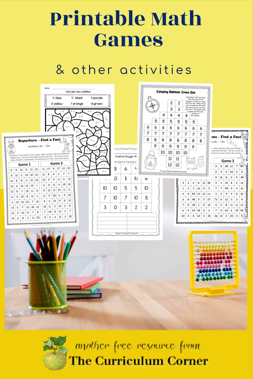 printable math games pinterest the curriculum corner 123