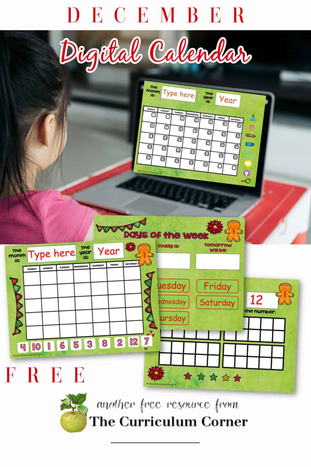 December Digital Calendar The Curriculum Corner 123