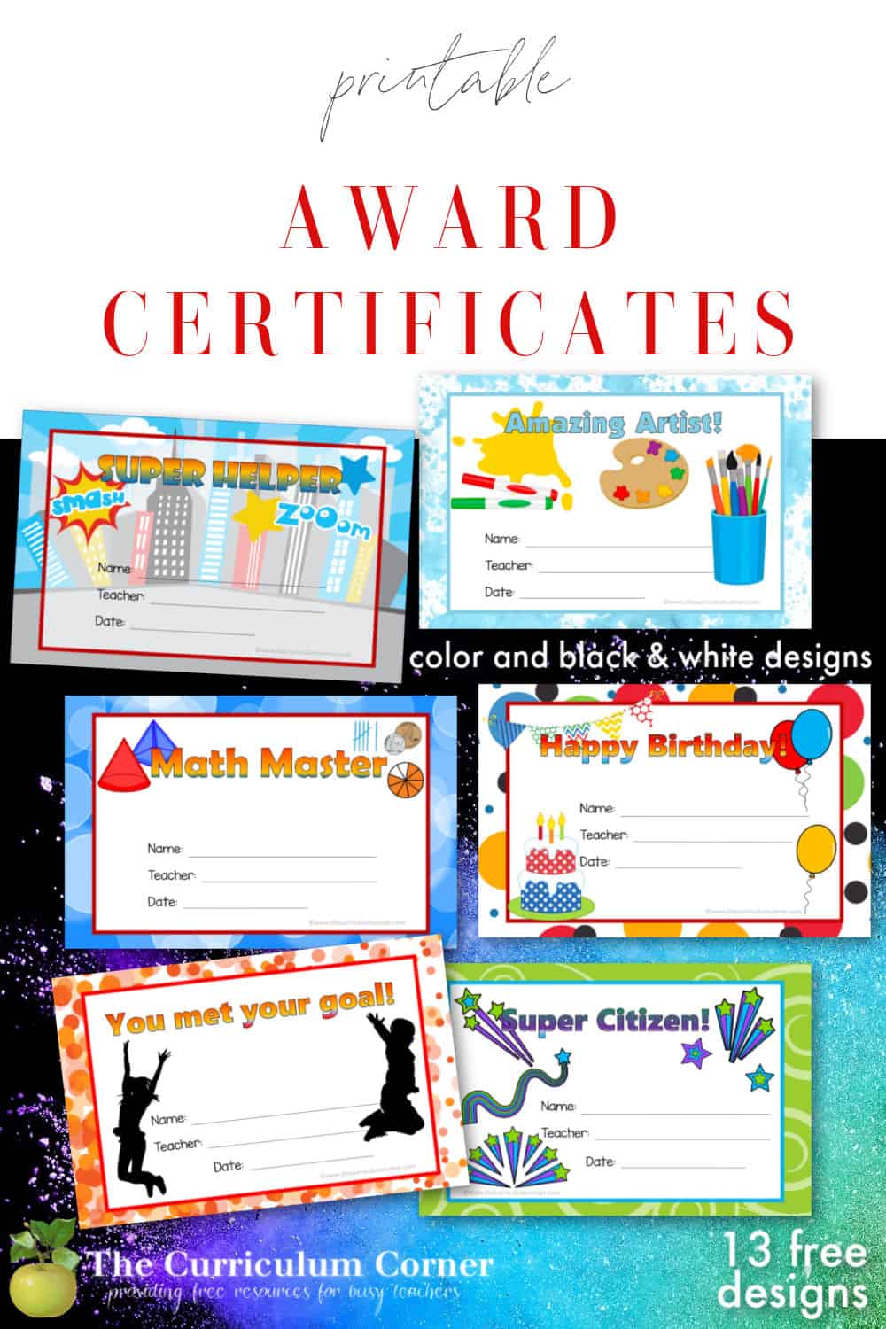 colorful blank award certificates