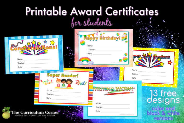 Printable Award Certificates - The Curriculum Corner 123