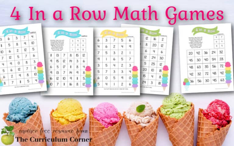 Printable 4 in a Row Math Games - The Curriculum Corner 123