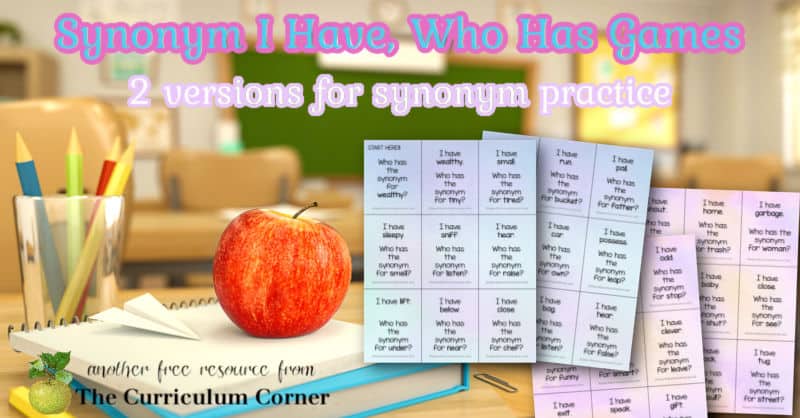 Synonym and Antonym Games: Use I have, Who has Cards for Games your  Intermediate Students will Love - Elementary Engagement