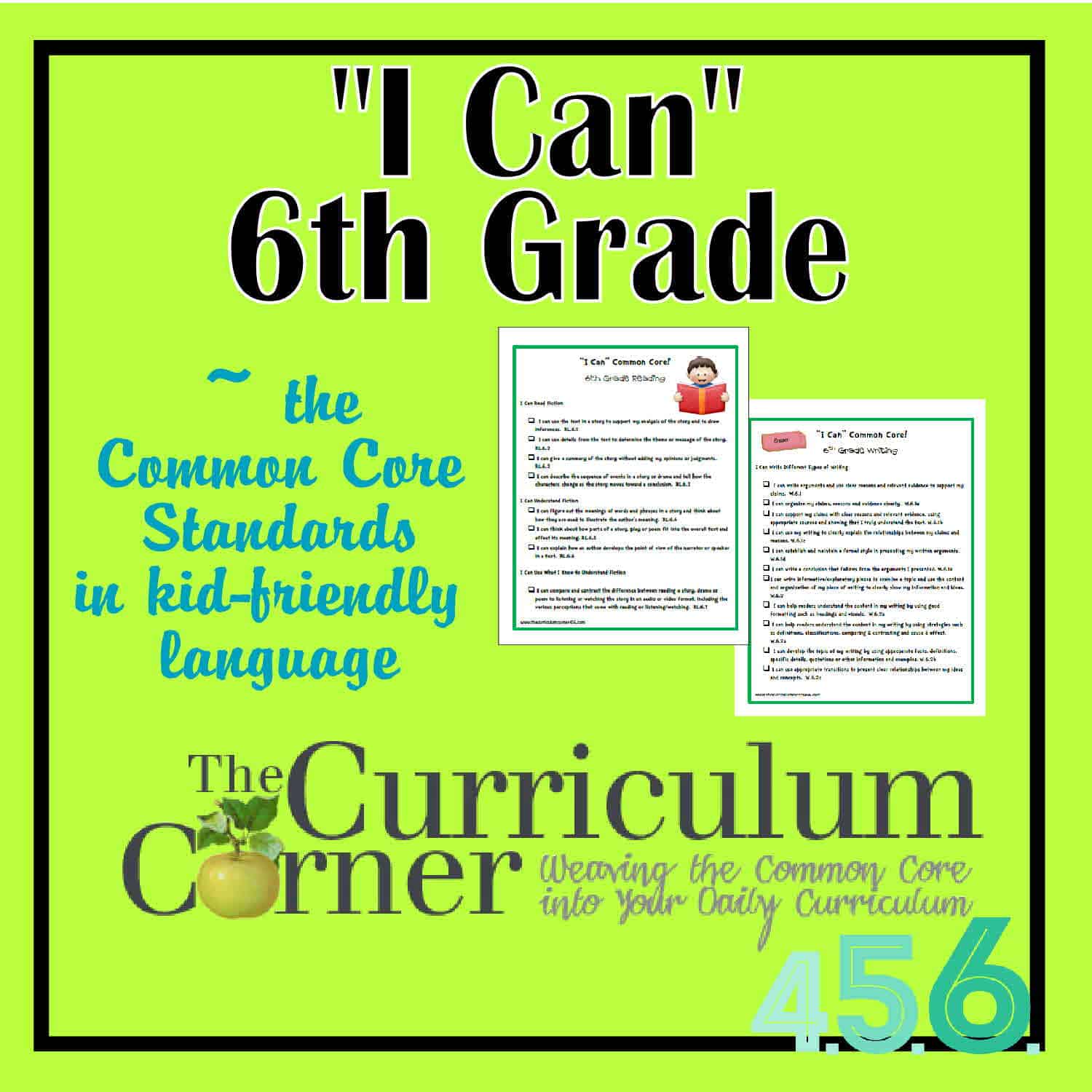 "I Can" Common Core 6th Grade - The Curriculum Corner 4-5-6