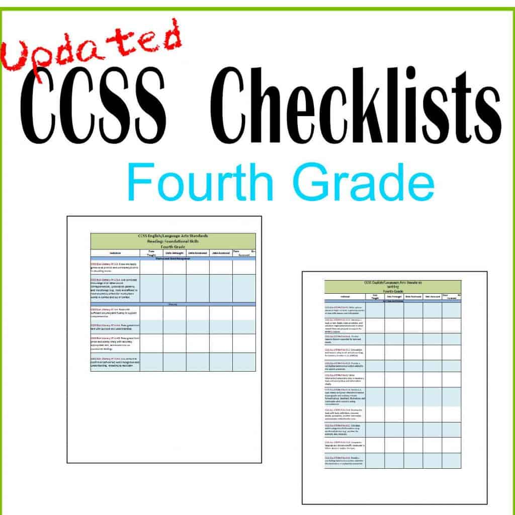 4th Grade Common Core CCSS Checklists Includes I Can Versions FREE ...