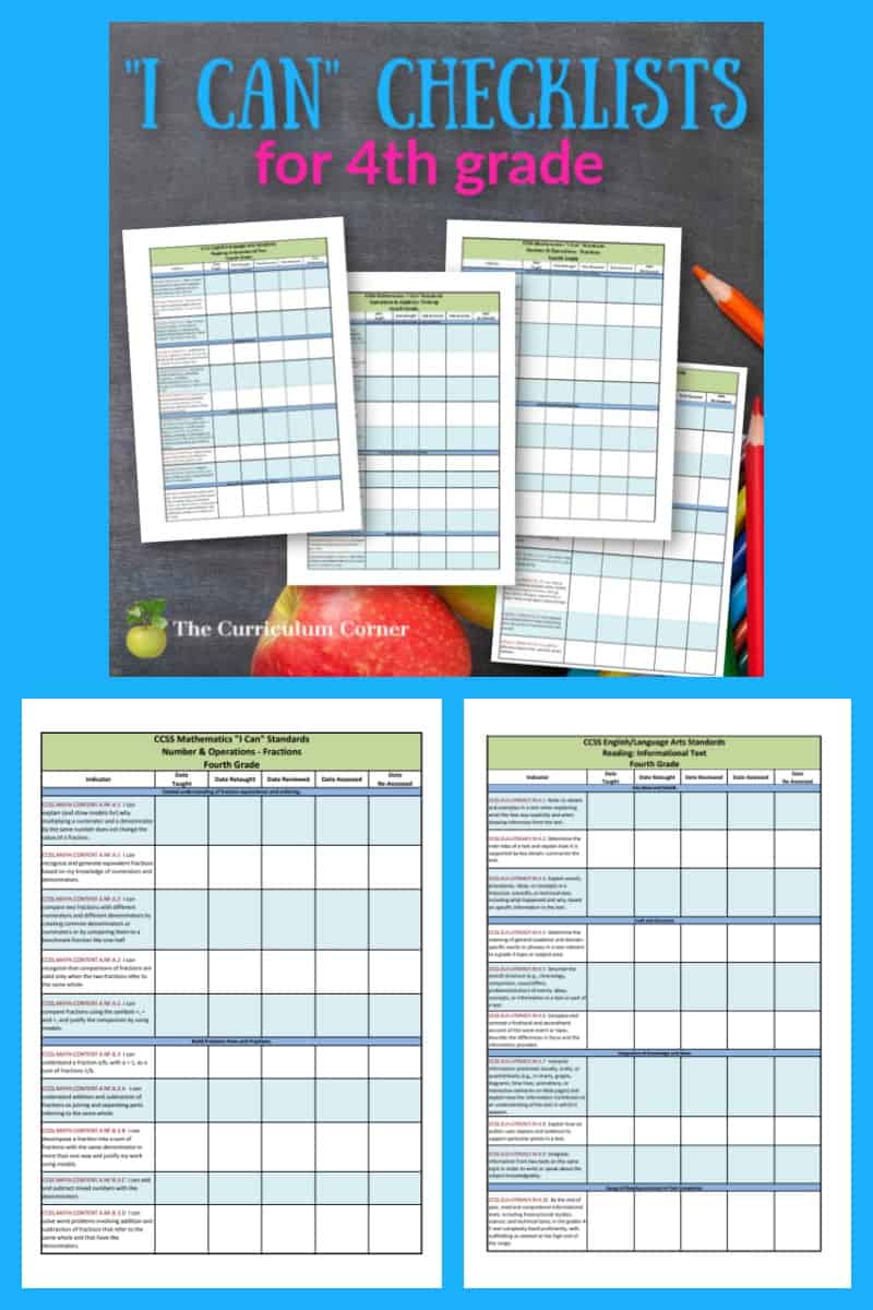 Updated 4th Grade CCSS And "I Can" Checklists - The Curriculum Corner 4-5-6