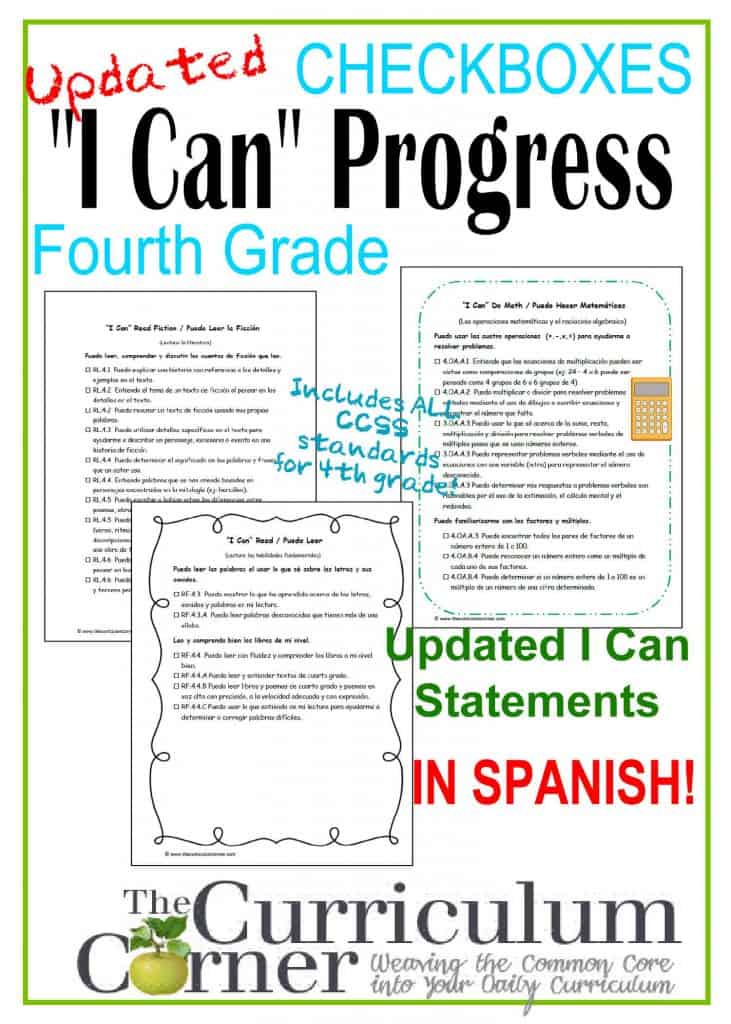 Common Core "I Can" 4th Grade Standards By The Curriculum Corner FREE ...