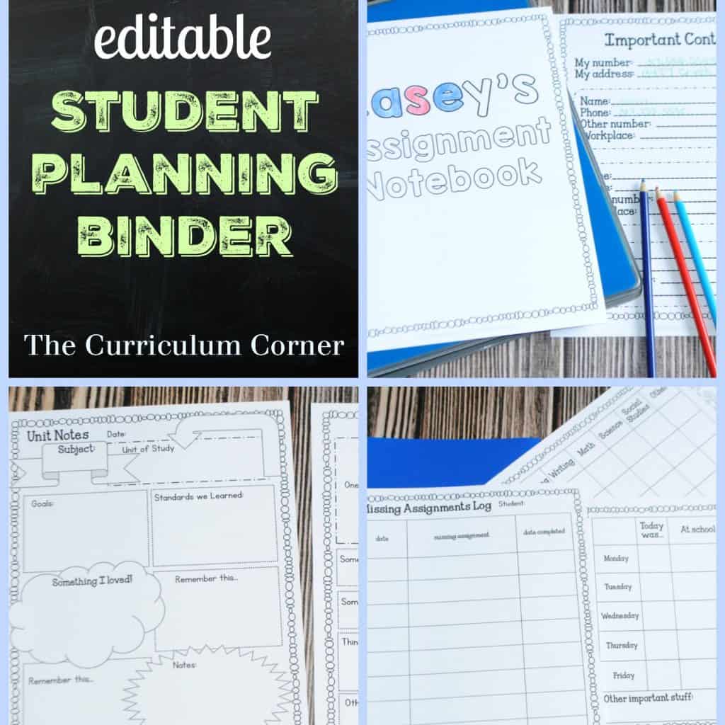 FREE! Editable student planning binder from The Curriculum Corner - put ...