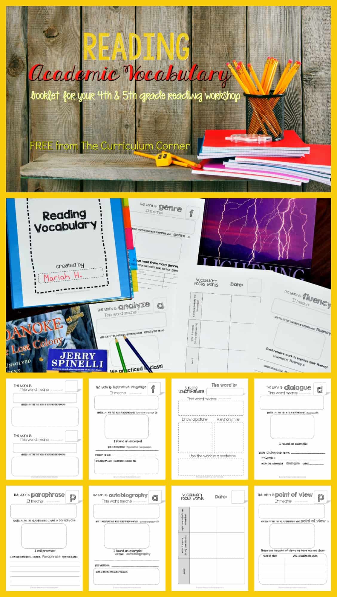 Reading Academic Vocabulary Booklet - The Curriculum Corner 4-5-6