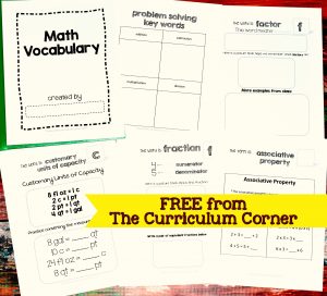 FREE Academic Math Vocabulary Booklet from The Curriculum Corner