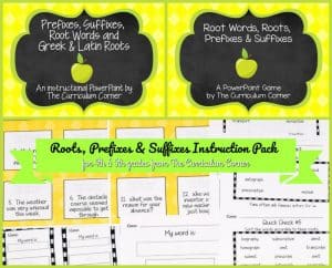 Roots, Prefixes & Suffixes Instruction Pack from The Curriculum Corner | PowerPoint | Games | Centers | Worksheets FREE 6