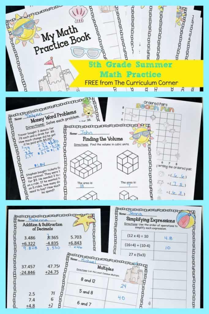 5th grade summer math booklet the curriculum corner 4 5 6