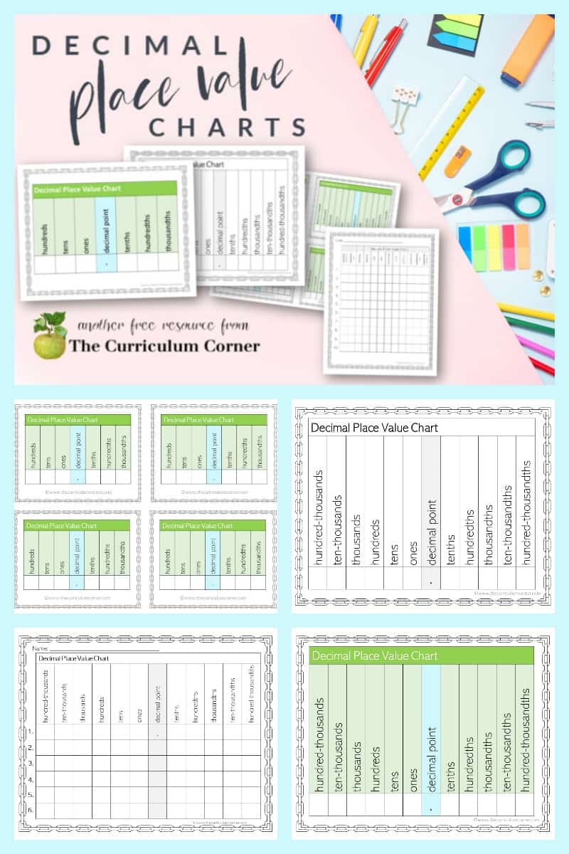 decimal-place-value-charts-the-curriculum-corner-4-5-6