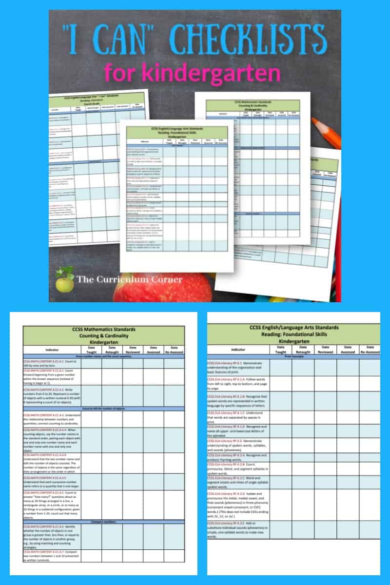 Updated Kindergarten Checklists - CCSS AND I Cans - The Kinder Corner